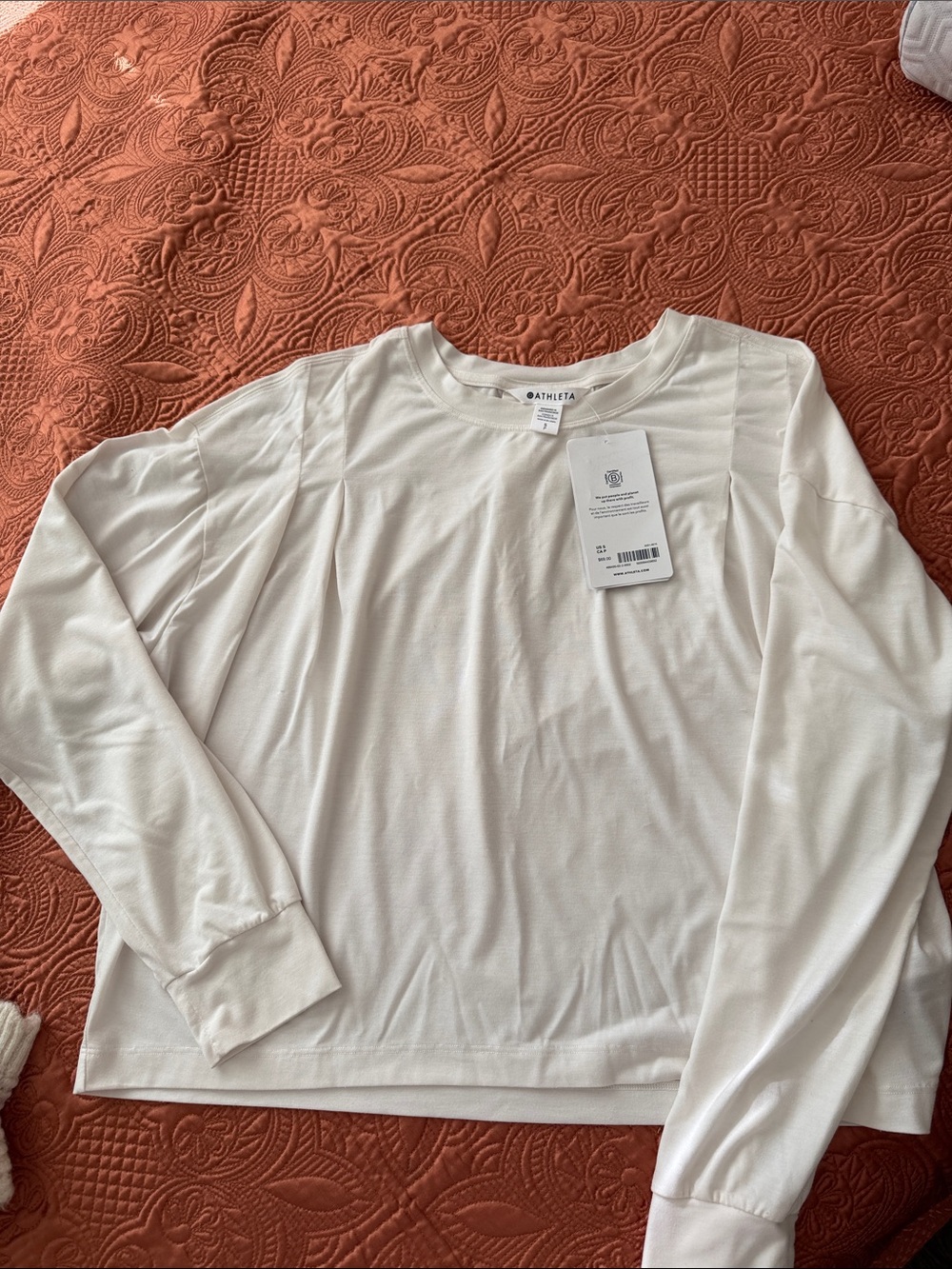Athleta cream Long-Sleeve Crew Top with Shoulder Pleats